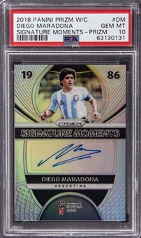 2018 Panini Prizm World Cup "Signature Moments" Silver Prizm #DM Diego Maradona Signed Card (#10/25) - PSA GEM MT 10 - Pop 1 & Maradonas Jersey Number!